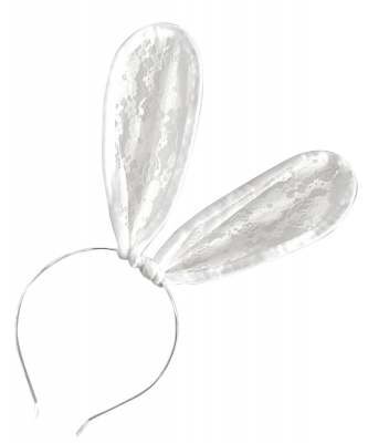 Velvet Point Laced Long Ear Halloween Headband HN400152 WHITE